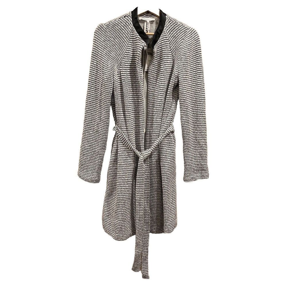 BCBGeneration Women's Black/White Knit Long Cardigan Sweater w/ Belt Pocket SZ L